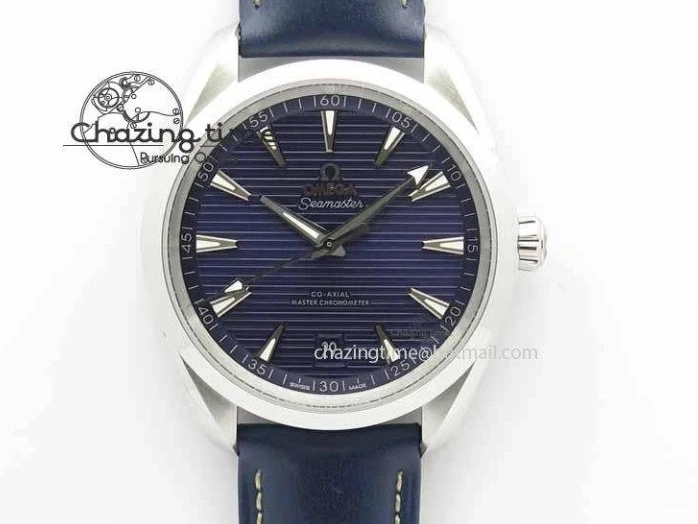 0126 Affordable 2017 Aqua Terra SS XF Best Edition Blue Textured Dial On Blue Leather Strap A 8159